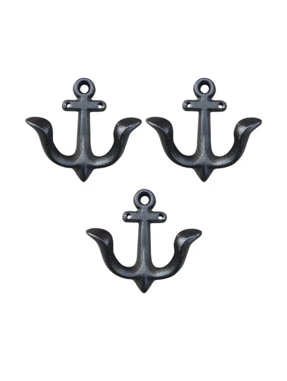 NWT 3pk Nautical Cast Iron Anchor Wall Mount Coat Hooks 3.62